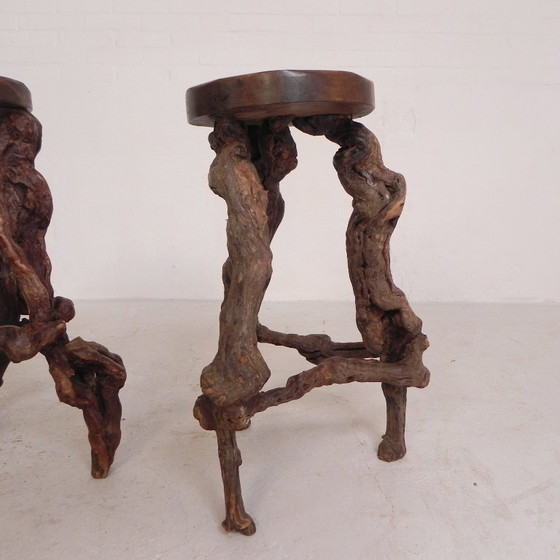 Image 1 of Ensemble de 3 tabourets de bar vintage en fibres végétales, années 1960
