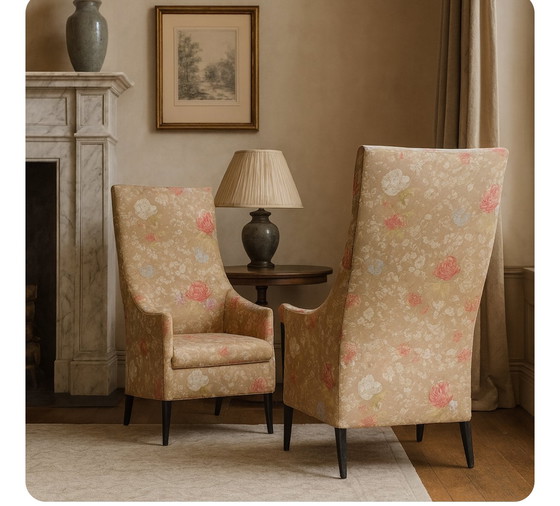 Image 1 of Giorgetti Progetti wingchairs met hokker vintage