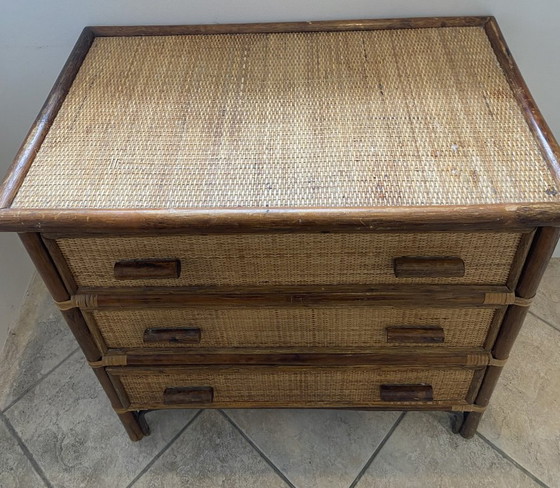 Commode 3 Tiroirs en Rotin Bambou Cannage Vintage Années 70 – Rattan, Wicker (photo 6 of 14)