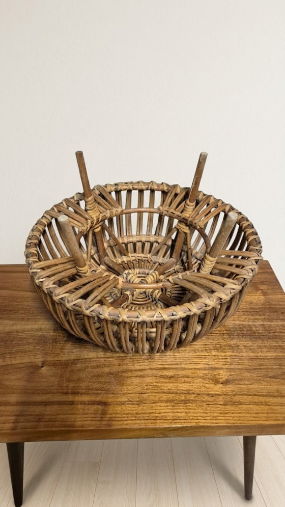 Ottoman Mid-Century Woven Rattan Stool by Franco Albini, 1950s, Italy, 50 × 50 × 30 cm (photo 3 of 9)