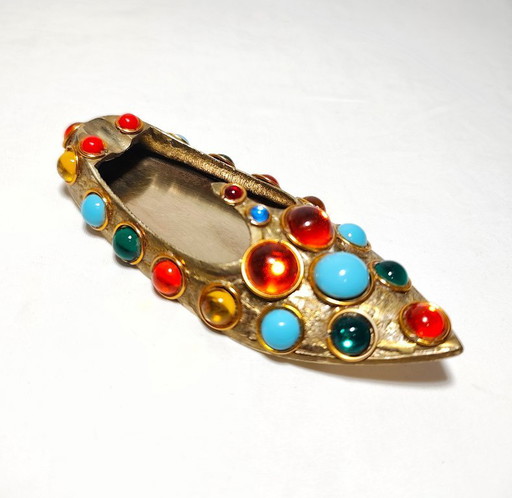 Brass and crystal ashtray. Spain, 1960s.