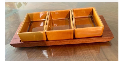 Plateau de Services Teck et Céramique Années 60/70 – tafelaccessoires, Wood, Ceramic