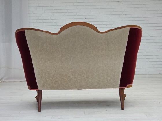 Image 1 of 1920-30s, Danish 2-seater sofa, furniture velour, ash wood, reupholstered.