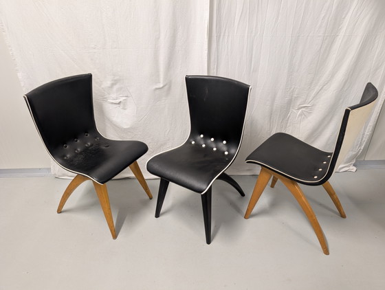 Unici: lotto di sedie a dondolo Van Os Culemborg, design olandese anni '50. – Sedie da pranzo, Skai (photo 6 of 14)