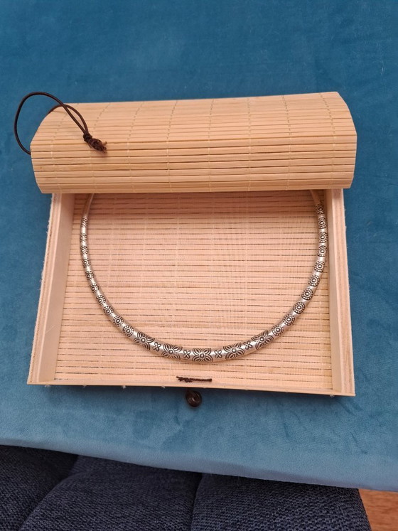 Image 1 of Sterling zilveren torque ketting, 54 cm halsomtrek - uniek stuk, omkeerbaar + houten doos