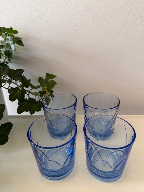 Set of 4 Vintage Blue Glass Water Glasses – Glass & Decanter (photo 4 of 5)