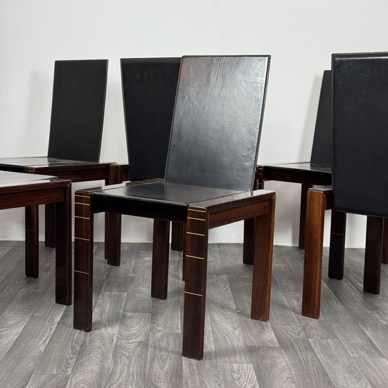 Image 1 of Ensemble de 6 chaises de salle à manger en palissandre de style Mid-Century, inspirées des créations d'Afra et Tobia Scarpa.