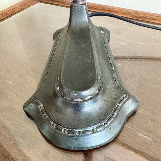 Image 1 of Art Deco desk lamp, table lamp with frosted glass, carved shade.