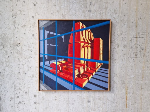 Ingelijst futuristisch schilderij op paneel, Nbrovsky 1989