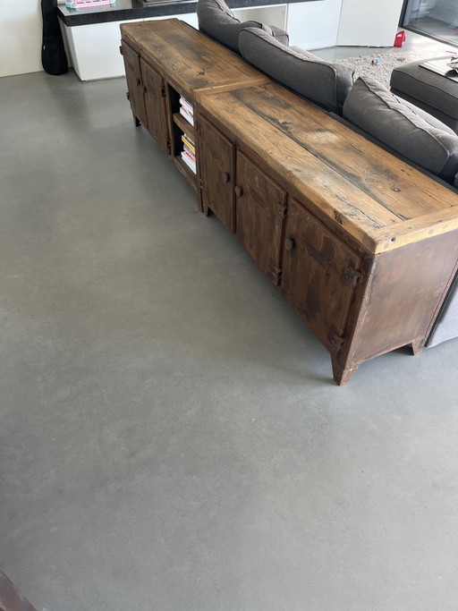 Set Van 2 Industriële, Hout En Metalen Tavolini – dressoirs, Wood