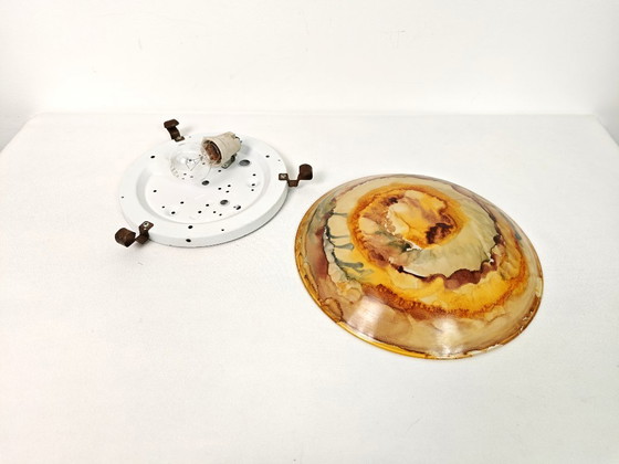 Image 1 of Vintage Glass Sconce / Glass Flush Mount Light / Mid Century Wall or Ceiling Lamp / Retro Round Sconce / Yugoslavia / 1970s