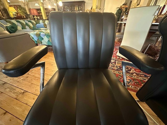 Image 1 of Set of 6 Vintage Walter Knoll ‘Art Collection’ Dining Chairs – Black Leather & Chrome