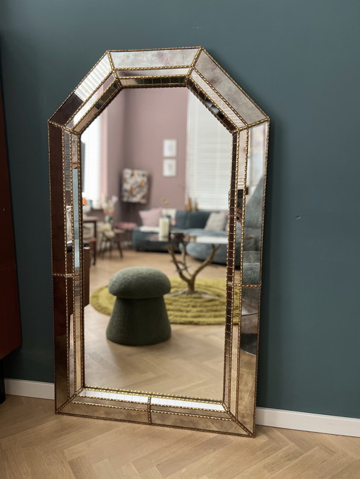 Large Venetian mosaic mirror with oiled edge