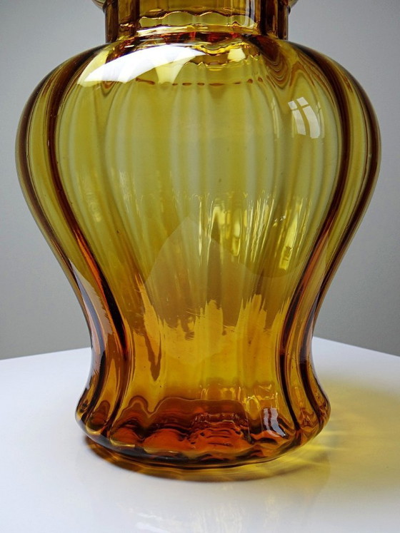 Image 1 of Snoepkom van geblazen amberkleurig glas uit Empoli, Italië, vintage jaren 1980-1990.