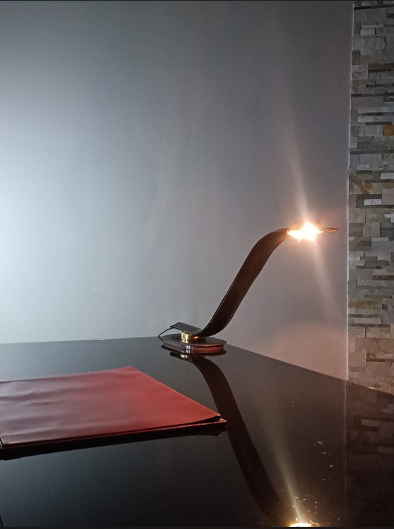 Image 1 of Cobra leather desk lamp by Traso Milano 1988