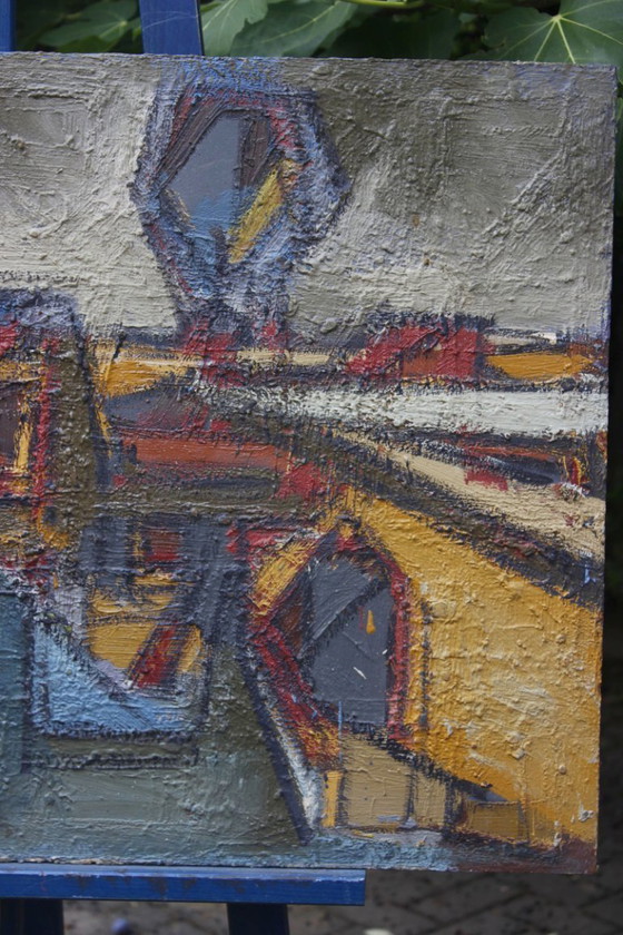 Image 1 of Jean Besnard (1922-2007) Huile Sur Panneau Abstraction Architecturale 1972