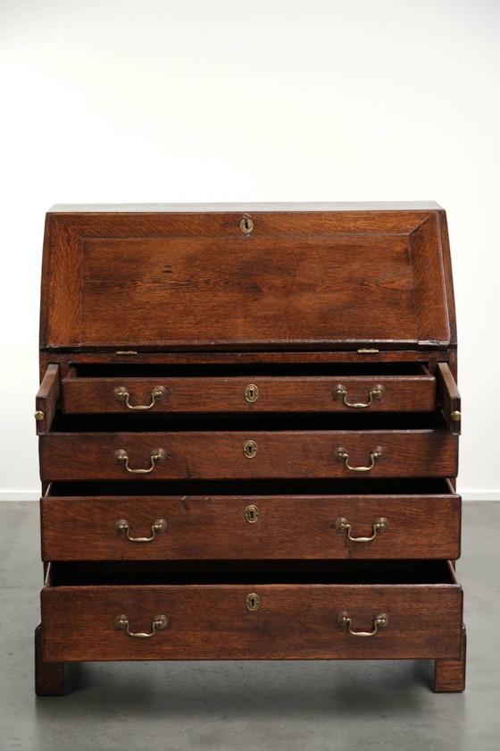 Very Beautiful English 18th Century Oak Secretaire with a Beautiful Interior and Original Leather Top – Desk (photo 3 of 15)