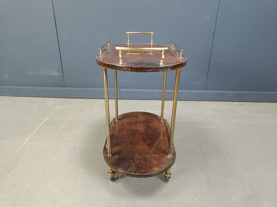 Image 1 of Chariot de bar italien en peau de chèvre laquée et parchemin par Aldo Tura, années 1960