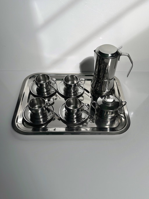 Inox stainless steel espresso set cup jug tray espresso maker metal Italy coffee 12 persons