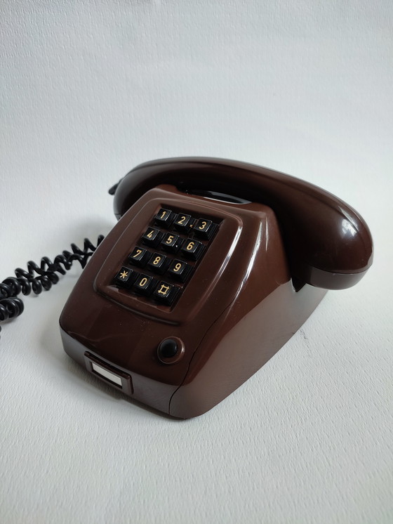 Image 1 of Phone PTT Brown Mocca Vintage Retro Pushbutton '70s Seventies