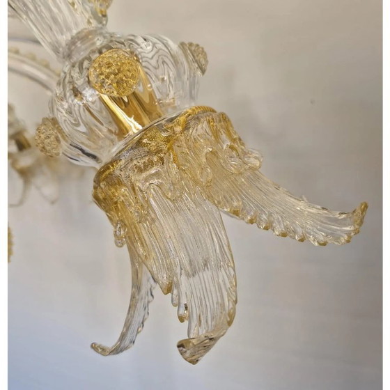 Image 1 of Opulent Gold and Clear Murano Glass Chandelier with Flowers and Leaves