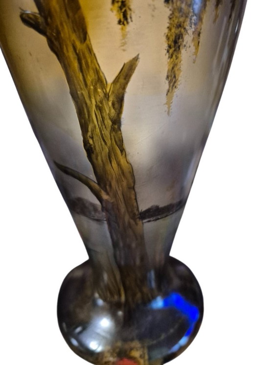 Pair of hand-painted glass Vases, Michel Nancy, Brown, Art Nouveau (photo 11 of 15)