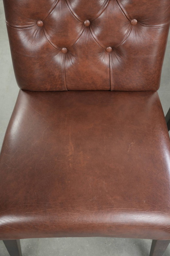 2x cognac kleurige vintage rundleren chesterfield eetkamerstoel – Eetkamerstoelen, Leather (photo 6 of 10)