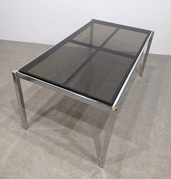 Image 1 of 1970s glass dining table or desk Chrome steel 