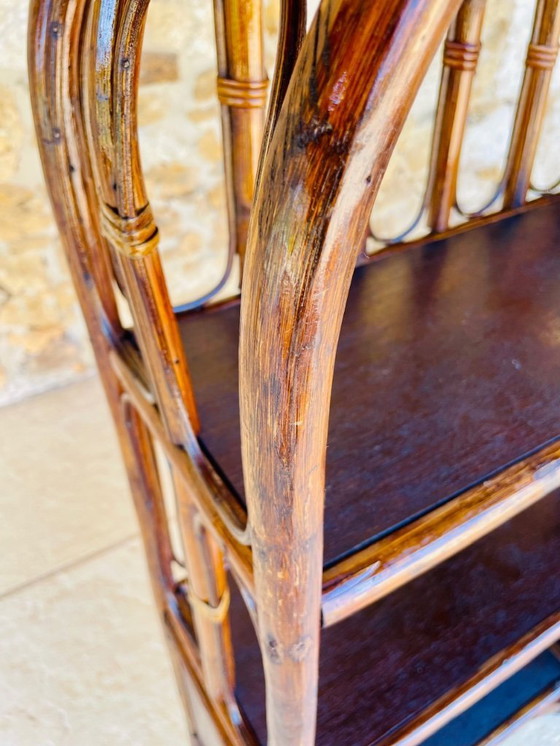 Image 1 of Vintage plank van bamboe en rotan met 2 verdiepingen en opbergruimte, jaren 1960