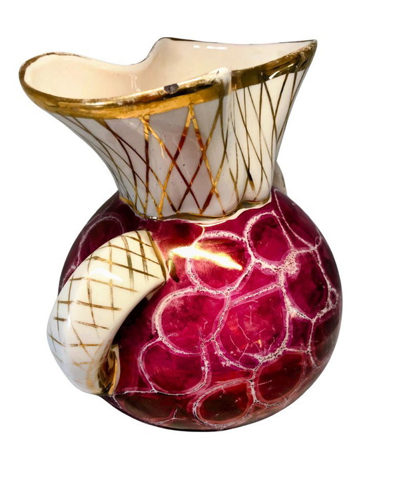 Image 1 of Large Antique Art Deco Thulin Belgium Vase - 22cm - Rare Pink & Gold - Incised Belgium 1