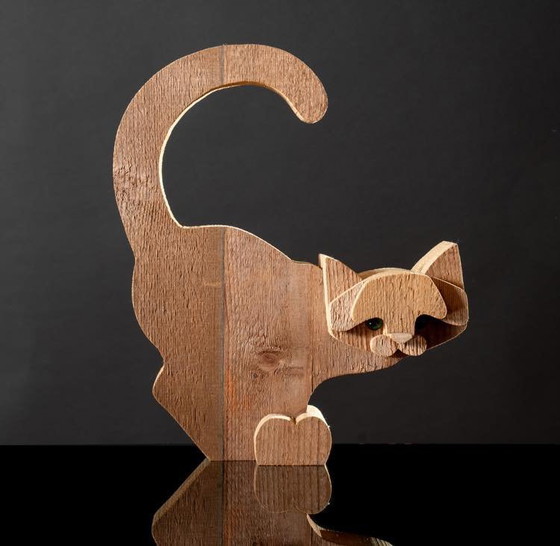 Image 1 of Bottega Michelangeli, Scultura in legno di gatto, Orvieto Italia anni '70