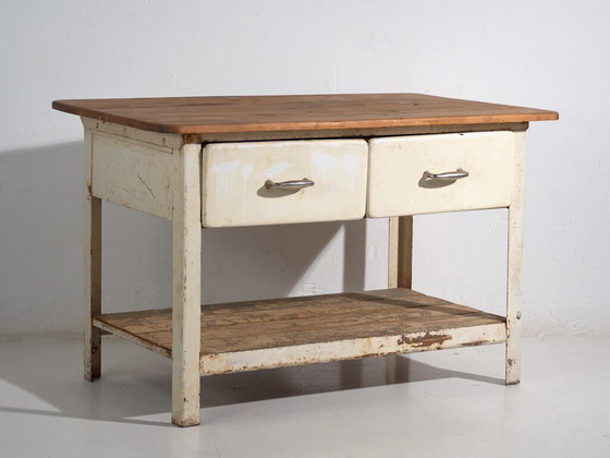 Tavolo da lavoro industriale con cassetti (c.1940) #75 – Tavoli da pranzo, Iron, Rustic (photo 5 of 40)