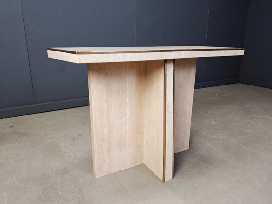 Image 1 of Vintage travertine and brass console table, 1970s