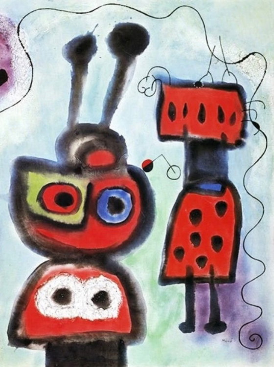 Image 1 of Joan Miró: "L'Oiseau au Regard Calme les Ailes en Flammes, 1952". In der Platte signiert.