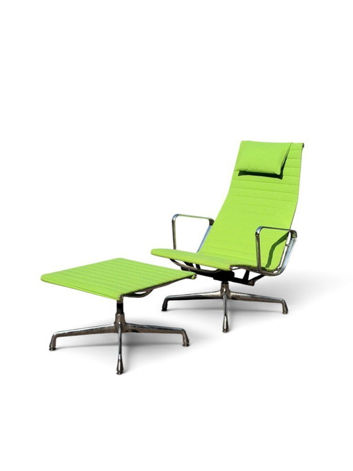 Auténtica butaca EA 124 y otomana EA 125 de Charles & Ray Eames (Vitra) - Verde – verstelbare relaxstoel, Textile