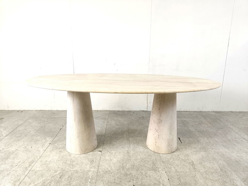 Vintage ovale travertijnen eettafel, 1970