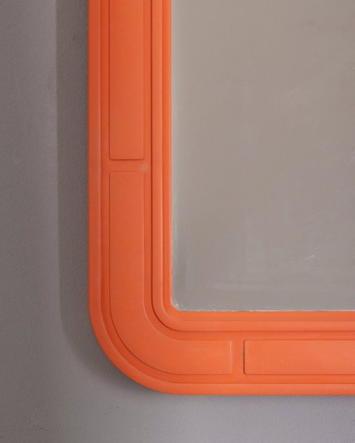 Vintage oranje wandspiegel van Carrara Matta, jaren 70.