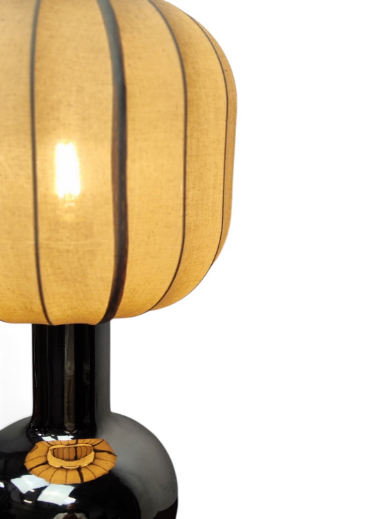 Zilveren keramische Italiaanse lamp uit de jaren 70 – Tafellampen, Ceramic, Textile (photo 4 of 7)