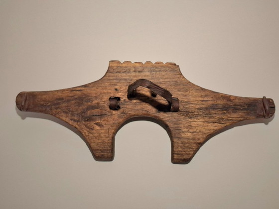 Image 1 of Antique Portuguese Ox Yoke – 19th Century Hand-Carved Wood & Wrought Iron – Rustic Wall Art / Farmhouse Statement Piece – Restor