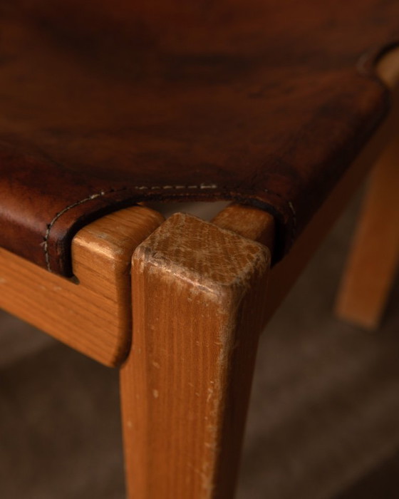 Image 1 of Sedia vintage Maison Regain in olmo e pelle color cognac, Francia anni '70