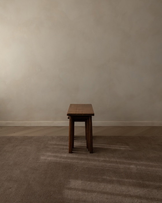 Image 1 of Vintage Brutalist Solid Oak Nesting Tables (Set of 3) – Dutch, 1970s