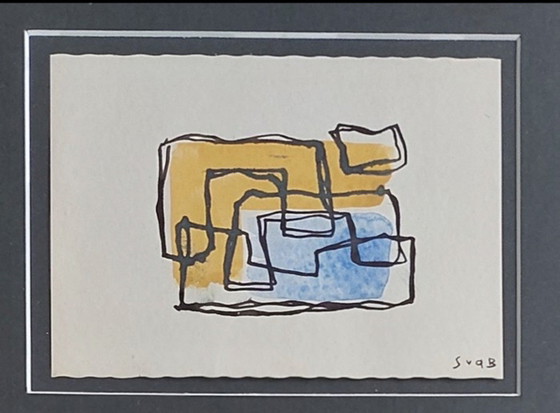 Siep van den Berg (1913-1998) - Abstract Composition in Orange and Blue – Paintings & Drawings, Other (photo 7 of 7)