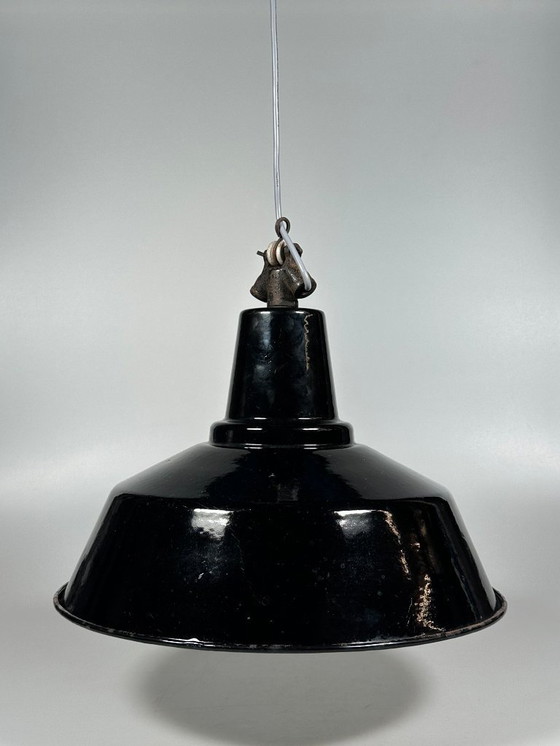 Image 1 of jaren 30 40 plafondlamp industriële lamp emaille loft metaal Bauhaus design