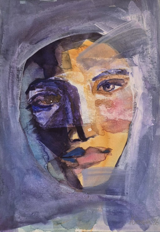 Anna Masiul Gozdecka, Rostro - Improvisación, acrílico sobre papel