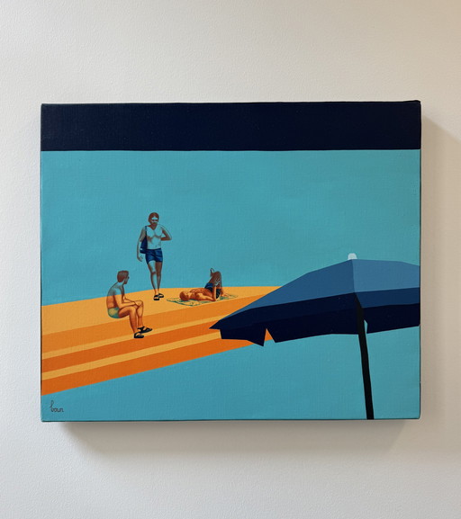 Painting "Plage Publique" Olivier Bour 2000s