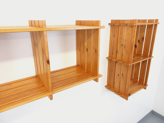 Image 1 of Coppia di mensole da parete vintage in pino in stile Maison Regain degli anni '80