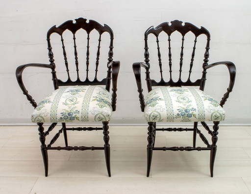  Pair of Giuseppe Gaetano Descalzi Midcentury Italian Chiavari Armchairs, 50