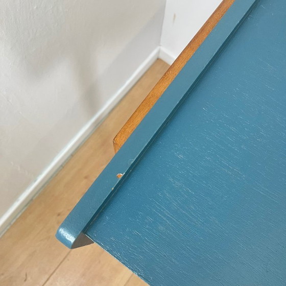 Image 1 of Vintage modernistisch bureau in petrolblauw, jaren 1950/60