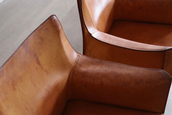 Image 1 of 6er-Set Cassina CAB Esszimmerstühle mit Armlehnen in cognacfarbenem Leder von Mario Bellini, Italien, 1970er Jahre