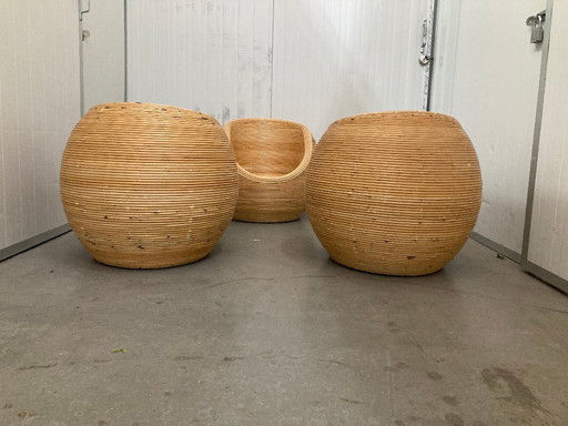 Set of Rattan Bamboo Kids Armchair Mid - Century Gabriella Crespi Style